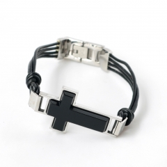 Stainless steel jewelry leather bracelet for men