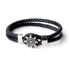 Stainless steel jewelry leather bracelet for men