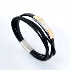 Stainless steel jewelry leather bracelet for men