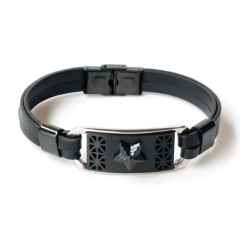 Stainless steel jewelry leather bracelet for men