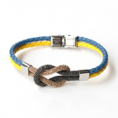 Stainless steel jewelry leather bracelet for men