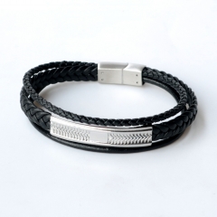 Stainless steel jewelry leather bracelet for men