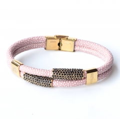 Stainless steel jewelry leather bracelet for men