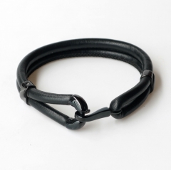 Stainless steel jewelry leather bracelet for men