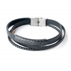 Stainless steel jewelry leather bracelet for men