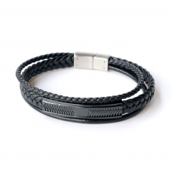 Stainless steel jewelry leather bracelet for men