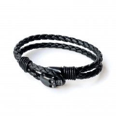 Stainless steel jewelry leather bracelet for men
