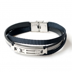 Stainless steel jewelry leather bracelet for men