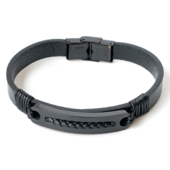 Stainless steel jewelry leather bracelet for men