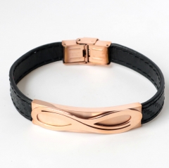 Stainless steel jewelry leather bracelet for men