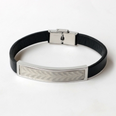 Stainless steel jewelry leather bracelet for men