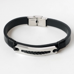 Stainless steel jewelry leather bracelet for men