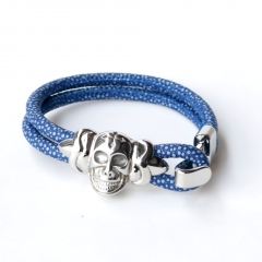 Stainless steel jewelry leather bracelet for men