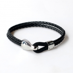 Stainless steel jewelry leather bracelet for men