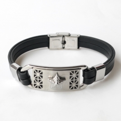 Stainless steel jewelry leather bracelet for men