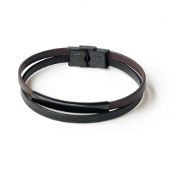 Stainless steel jewelry leather bracelet for men