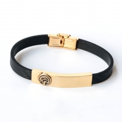 Stainless steel jewelry leather bracelet for men