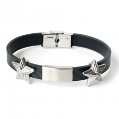 Stainless steel jewelry leather bracelet for men