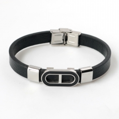 Stainless steel jewelry leather bracelet for men