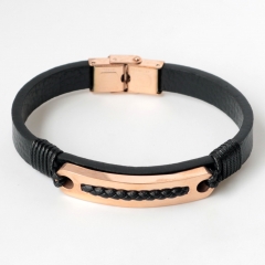 Stainless steel jewelry leather bracelet for men