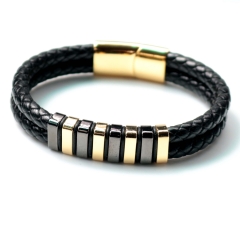 Stainless steel jewelry bangle Leather bracelet Wholesale