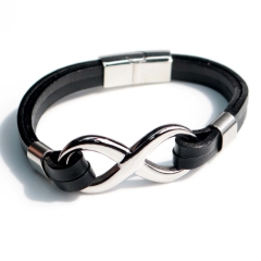 Stainless steel jewelry bangle Leather bracelet Wholesale