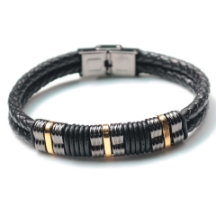 Stainless steel jewelry bangle Leather bracelet Wholesale