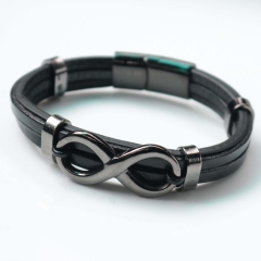 Stainless steel jewelry bangle Leather bracelet Wholesale