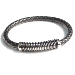 Stainless steel jewelry bangle Leather bracelet Wholesale