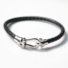 Stainless steel jewelry bangle Leather bracelet Wholesale