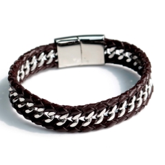Stainless steel jewelry bangle Leather bracelet Wholesale