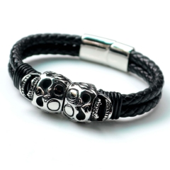 Stainless steel jewelry bangle Leather bracelet Wholesale