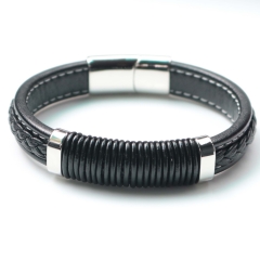 Stainless steel jewelry bangle Leather bracelet Wholesale