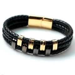 Stainless steel jewelry bangle Leather bracelet Wholesale