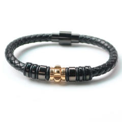 Stainless steel jewelry bangle Leather bracelet Wholesale