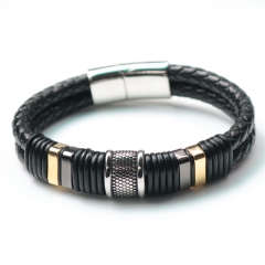 Stainless steel jewelry bangle Leather bracelet Wholesale
