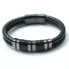 Stainless steel jewelry bangle Leather bracelet Wholesale