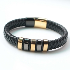Stainless steel jewelry bangle Leather bracelet Wholesale