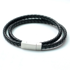 Stainless steel jewelry bangle Leather bracelet Wholesale