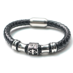 Stainless steel jewelry bangle Leather bracelet Wholesale