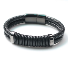 Stainless steel jewelry bangle Leather bracelet Wholesale
