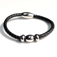 Stainless steel jewelry bangle Leather bracelet Wholesale