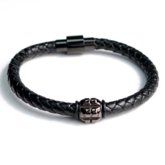 Stainless steel jewelry bangle Leather bracelet Wholesale