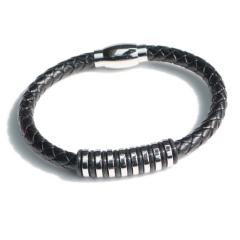 Stainless steel jewelry bangle Leather bracelet Wholesale