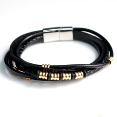 Stainless steel jewelry bangle Leather bracelet Wholesale