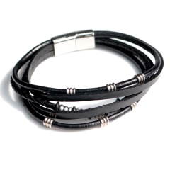 Stainless steel jewelry bangle Leather bracelet Wholesale