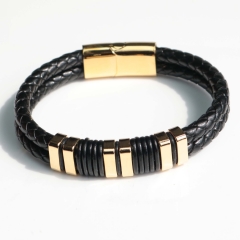 Stainless steel jewelry bangle Leather bracelet Wholesale
