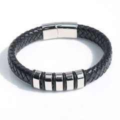 Stainless steel jewelry bangle Leather bracelet Wholesale