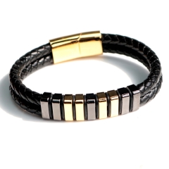 Stainless steel jewelry bangle Leather bracelet Wholesale