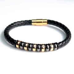 Stainless steel jewelry bangle Leather bracelet Wholesale